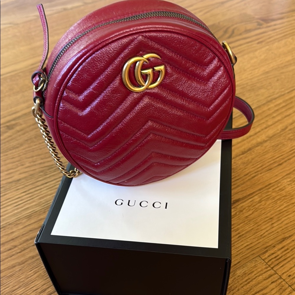 Gucci Red Crossbody Bag with Chevron Quilting like New!